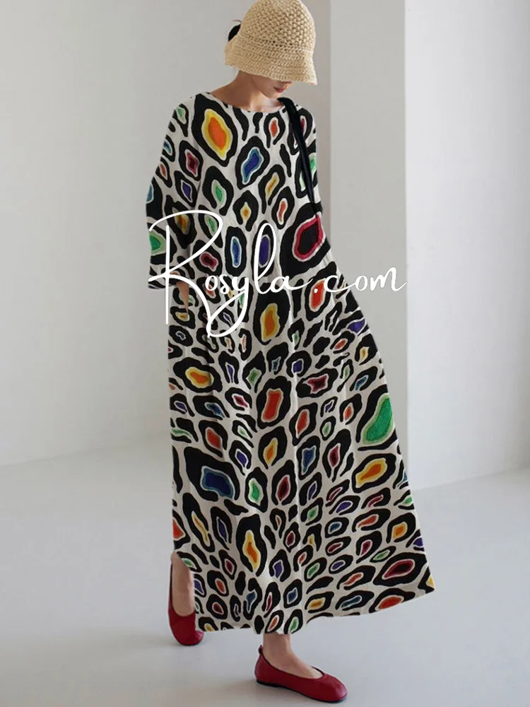 Women's Casual Colorful Pattern Printing Long Sleeve Midi Dress