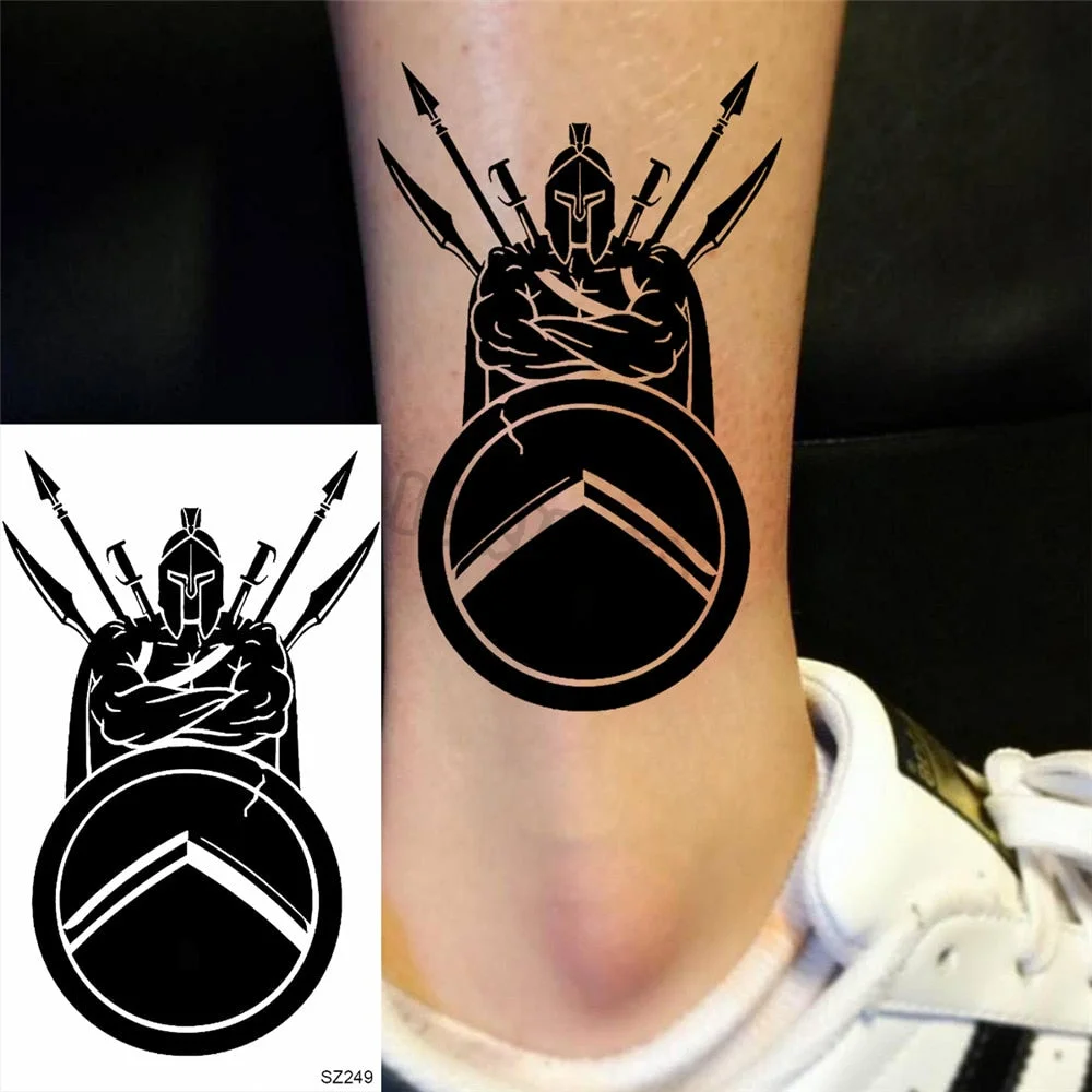 Black Spartan Small Temporary Tattoos For Women Girls Realistic Sun Flower Cosmic Sword Fake Tattoo Sticker DIY Arm Leg Tatoos