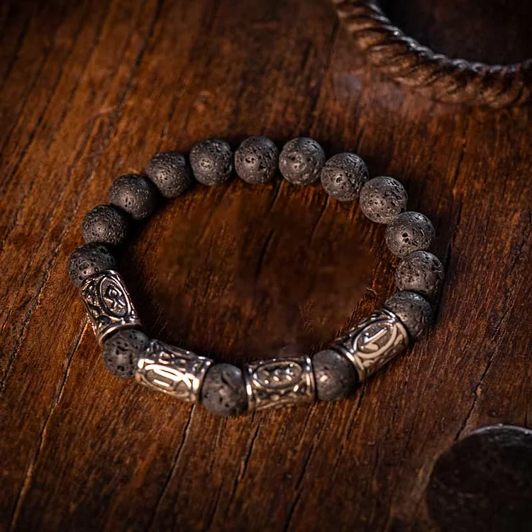 Coutureaura Celtic Knot Volcanic Rock Runic Bracelet