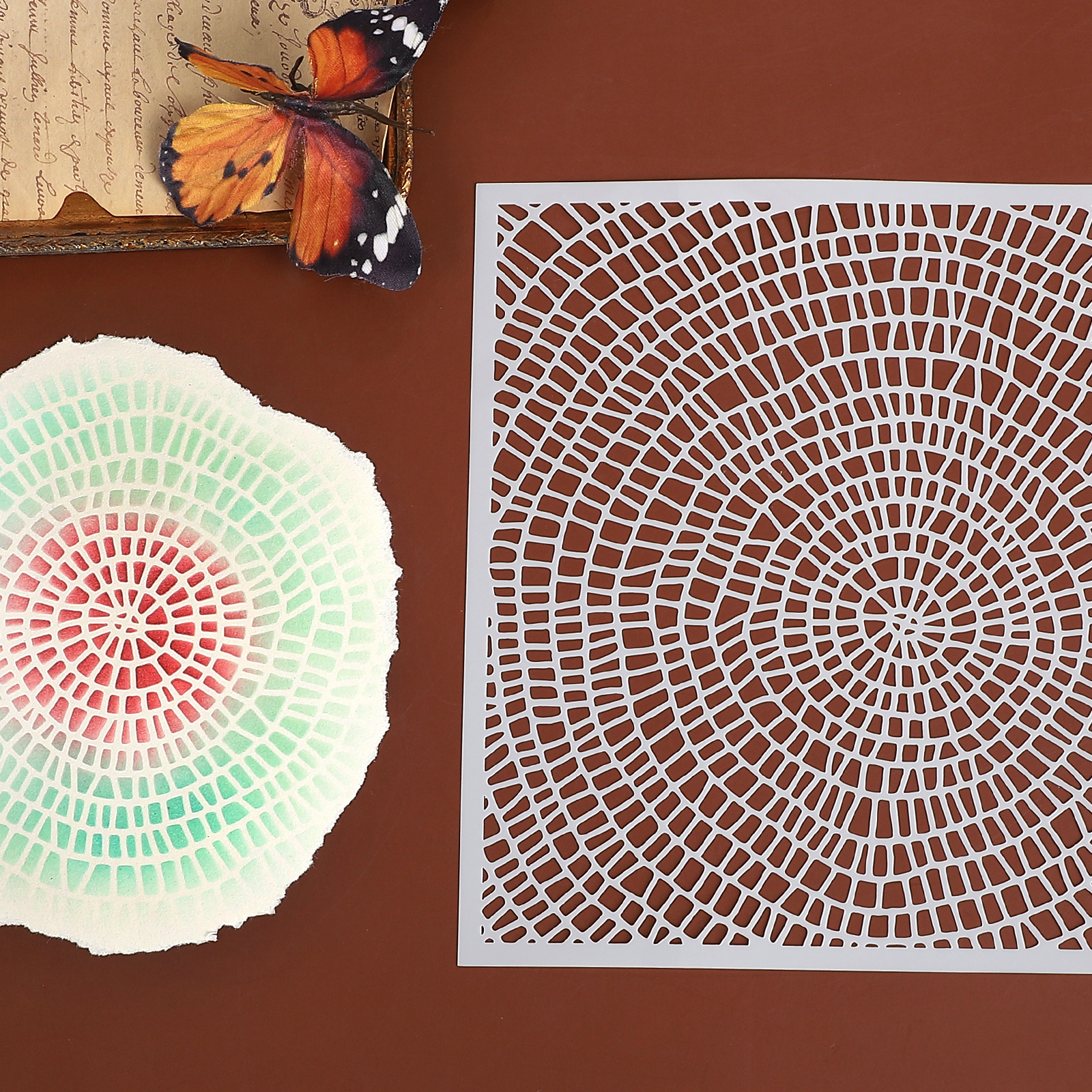 중공 패턴 스텐실 - 빈티지 원형 그물