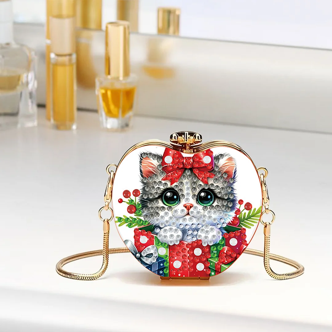 Xmas Cat DIY Acrylic Love Art Diamond Painting Coin Purse with Chain for Women