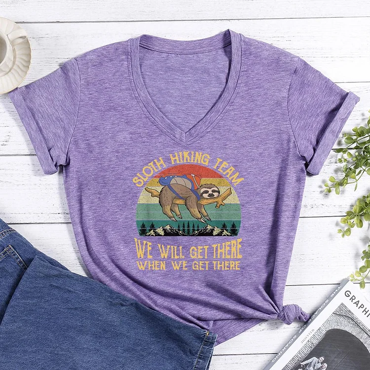 Sloth Hiking Team V-neck T Shirt-Annaletters