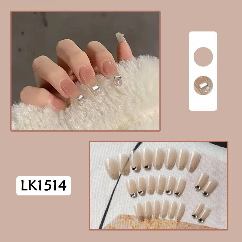 24pcs Butterfly Print Nails Patch Glue Type Long Paragraph Fashion Manicure Patch False Nails Save Time Nail Patch New SANA889-Nail Inspo