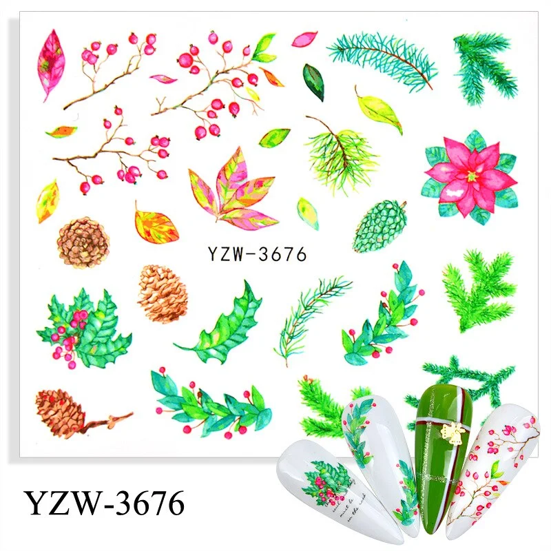 Churchf 1pcs Autumn Winter Nail Sticker Robin Snow Flower New Year Halloween Christmas 3D Decals Nail Art Design Decor Accessories-Nail Inspo