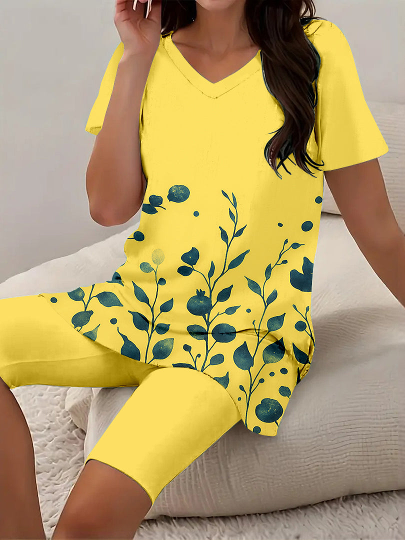 Women Long Sleeve V-neck Graphic Floral Printed Top