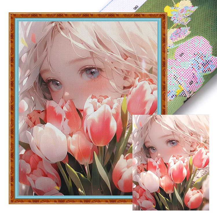 【Huacan Brand】Tulip Girl 11CT Stamped Cross Stitch 40*50CM