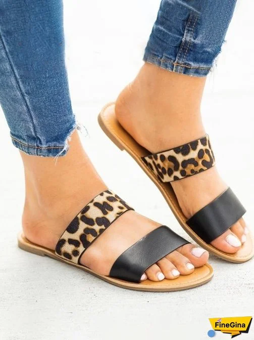 Fashion Leopard Panel Flat Sandals for Women