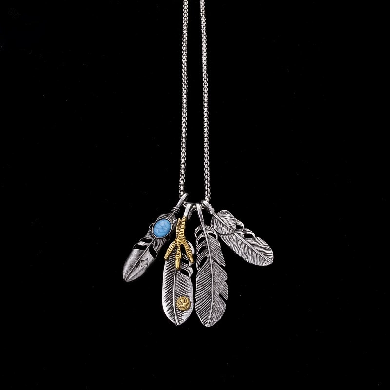 Male Hip-hop Titanium Steel Necklace Feather