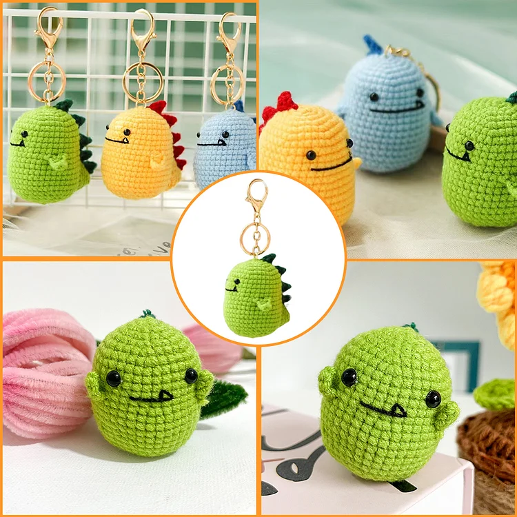 DIY Knitting Doll Art Accessory Dinosaur Knitting Keychain for