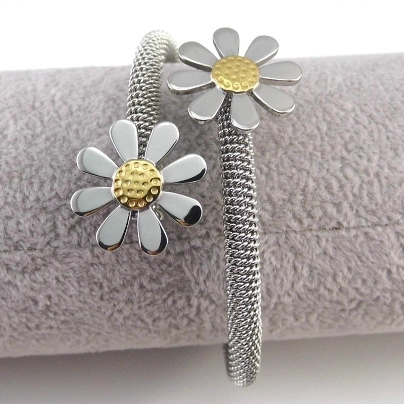 Fashion Flower 304 Stainless Steel 18K Gold Plated Bangle In Bulk
