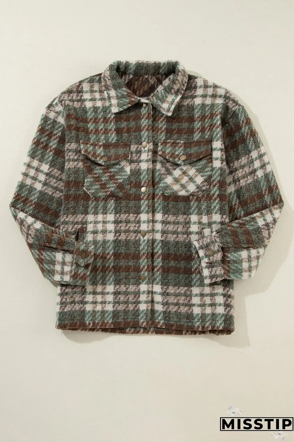 Plus Size Soft Plaid Button Down Jacket