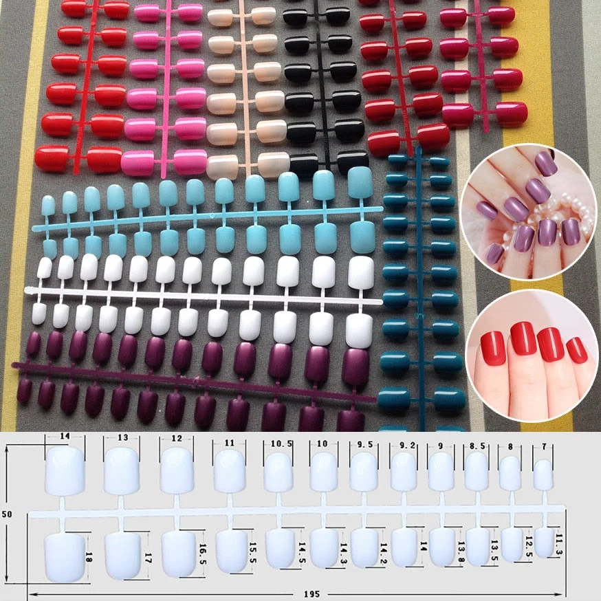 10 Sets Of Same Colors Square False Nail Tips 24 pcs Per Set 10 Sizes Press On Fake Nails DIY Manicure-Nail Inspo