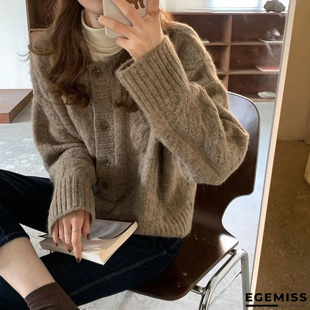 Coarse Needle Twisted Single-breasted Knitted Retro Cardigan Sweater | EGEMISS