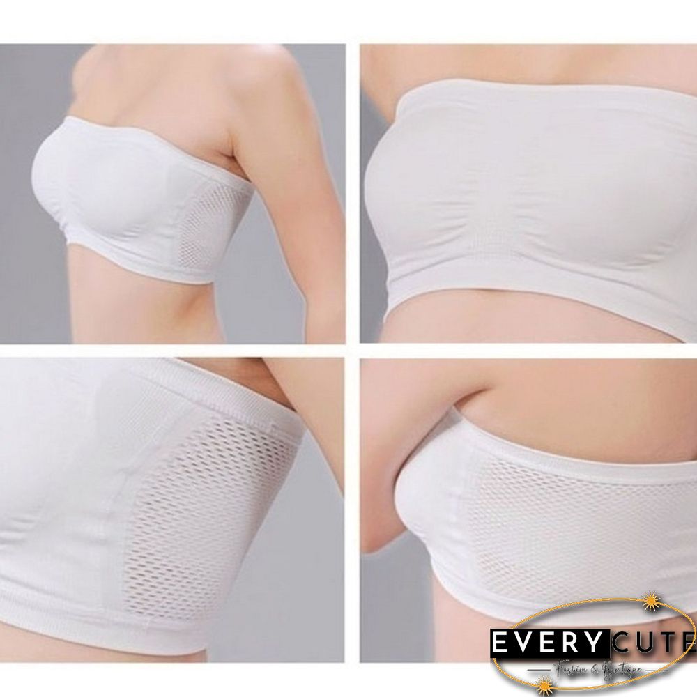 Women Basic Stretch Layer Strapless Seamless Solid Cropped Tube Top Bra Bandeau Underwear