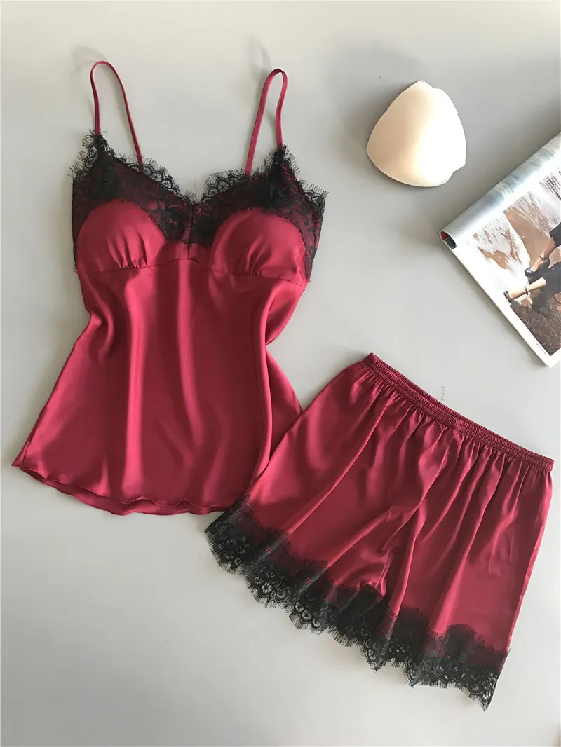 Churchf 2019 Hanging Pyjamas Women's Summer Sexy Ice Wire Two-Piece Set With Silk Shorts Gathering Big-Size Thin Homewear
