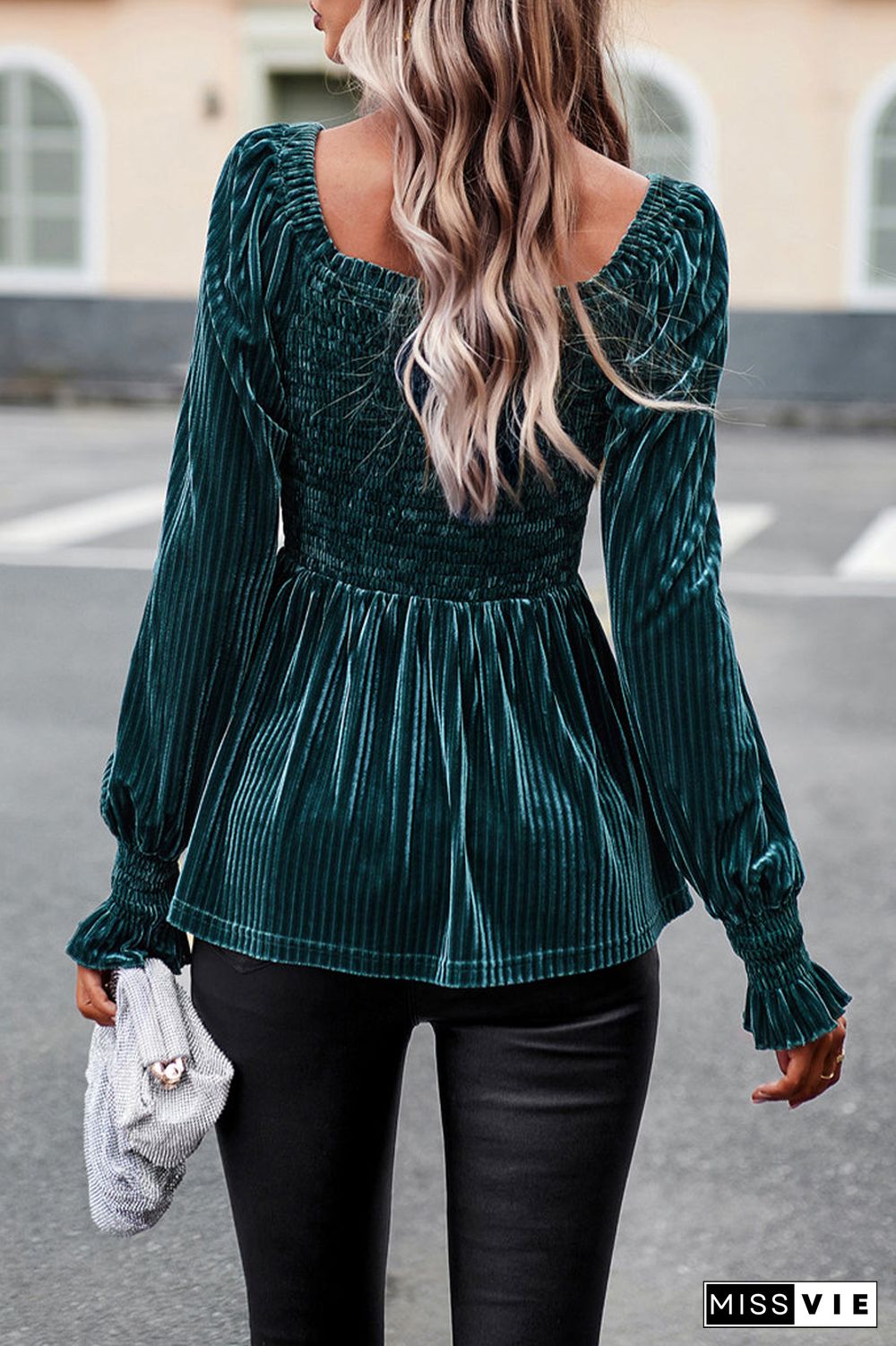 Elegant Solid Fold Square Collar Tops(4 Colors)