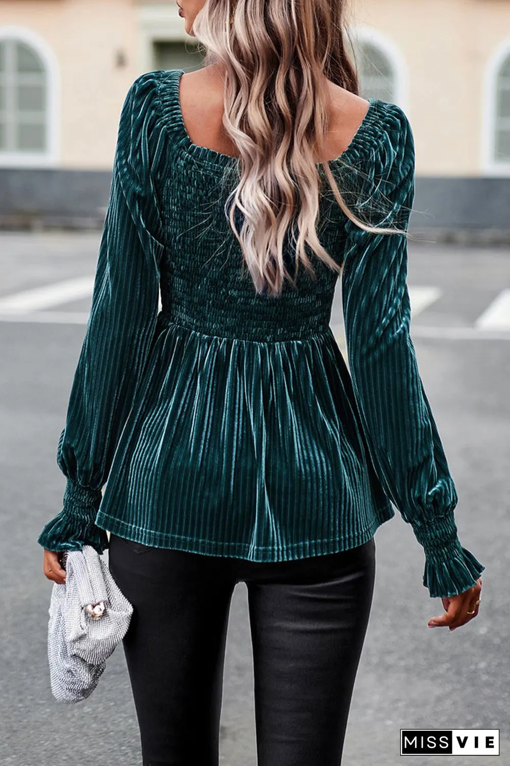Elegant Solid Fold Square Collar Tops(4 Colors)