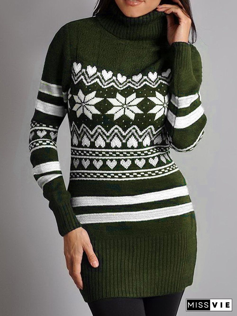 Slinky High Collar Pattern Sweater Top