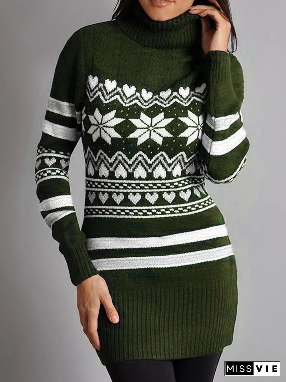 Slinky High Collar Pattern Sweater Top