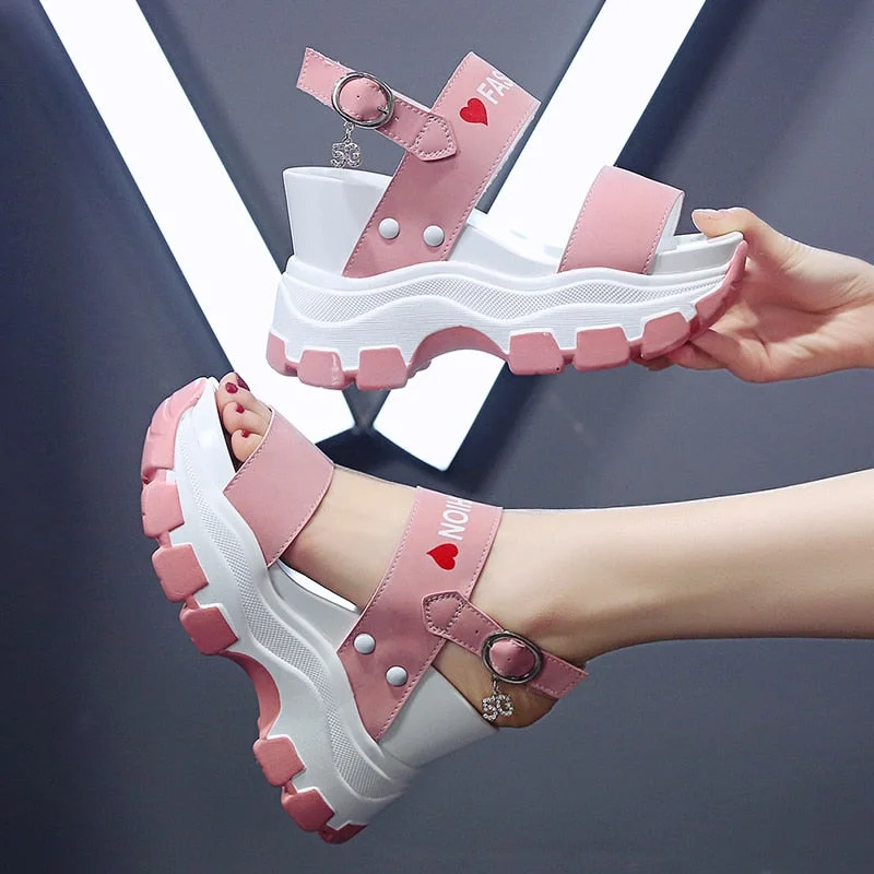 Platform Sandals Women 2021 New Summer Chunky High Heels Female Wedges Shoes for Women Fish Toe Red Sandalia Feminina