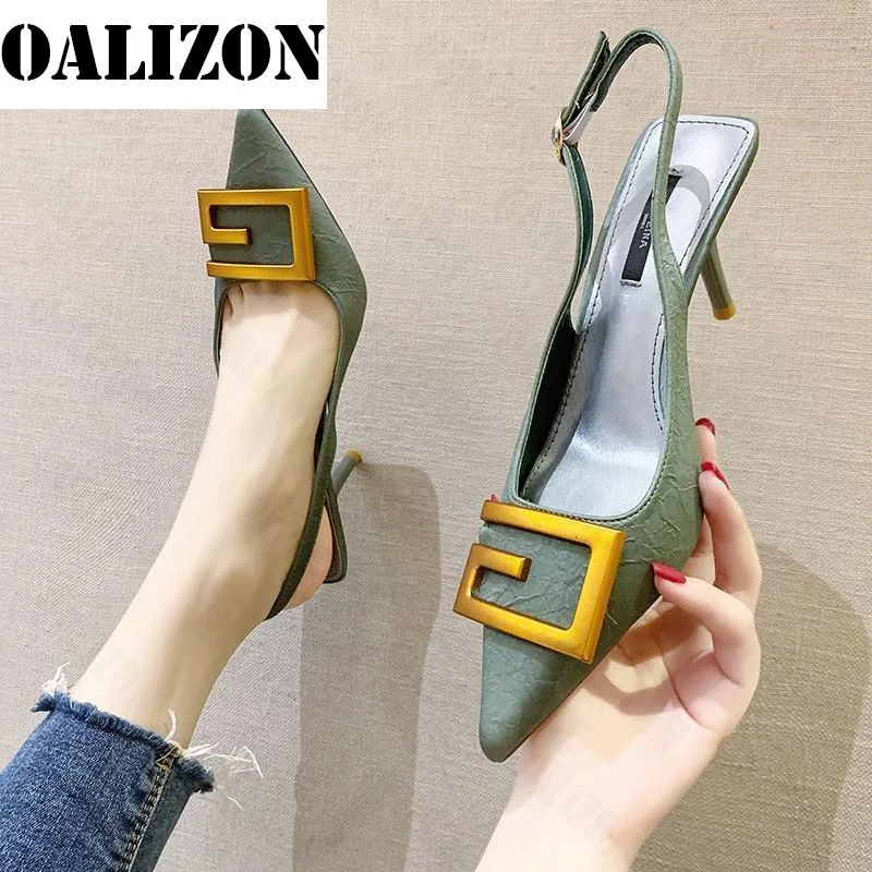 Summer Women Pumps Fashion Lady High Stilettos Heels Slingback Sandals Soft Leather Heels Shoes Woman Pointed Toe Sandals Shoes