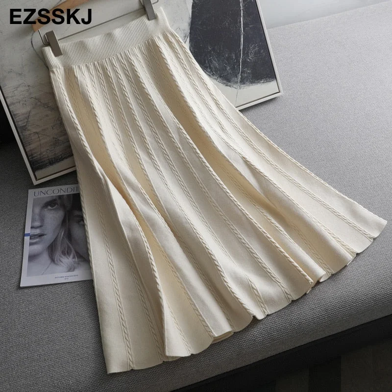 Autumn winter a-line thick SWEATER Skirt Women 2021  good quality  long skirt female elegant Umbrella knit skirt