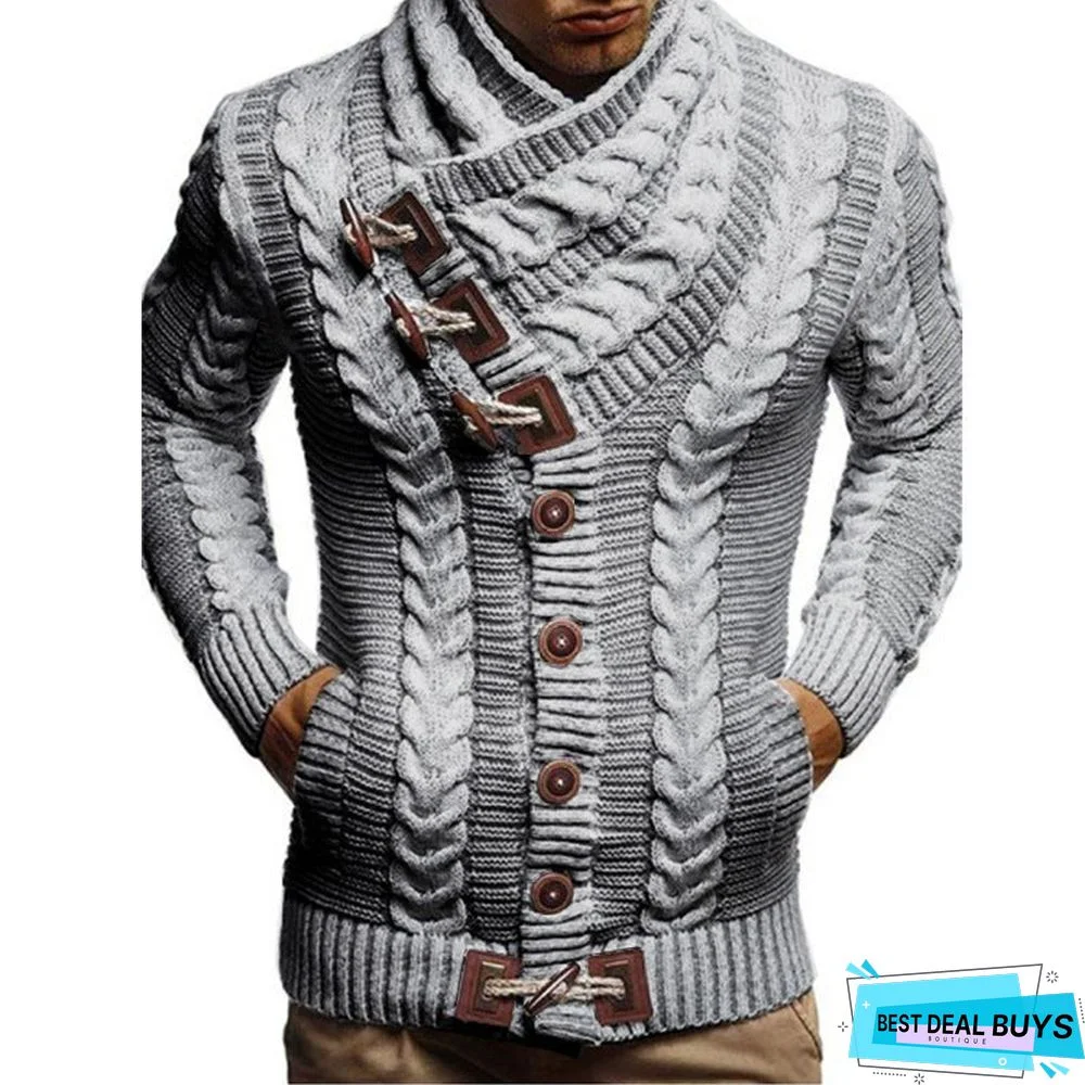 Men's Turtleneck Button Knitted Coat Sweater Large Size