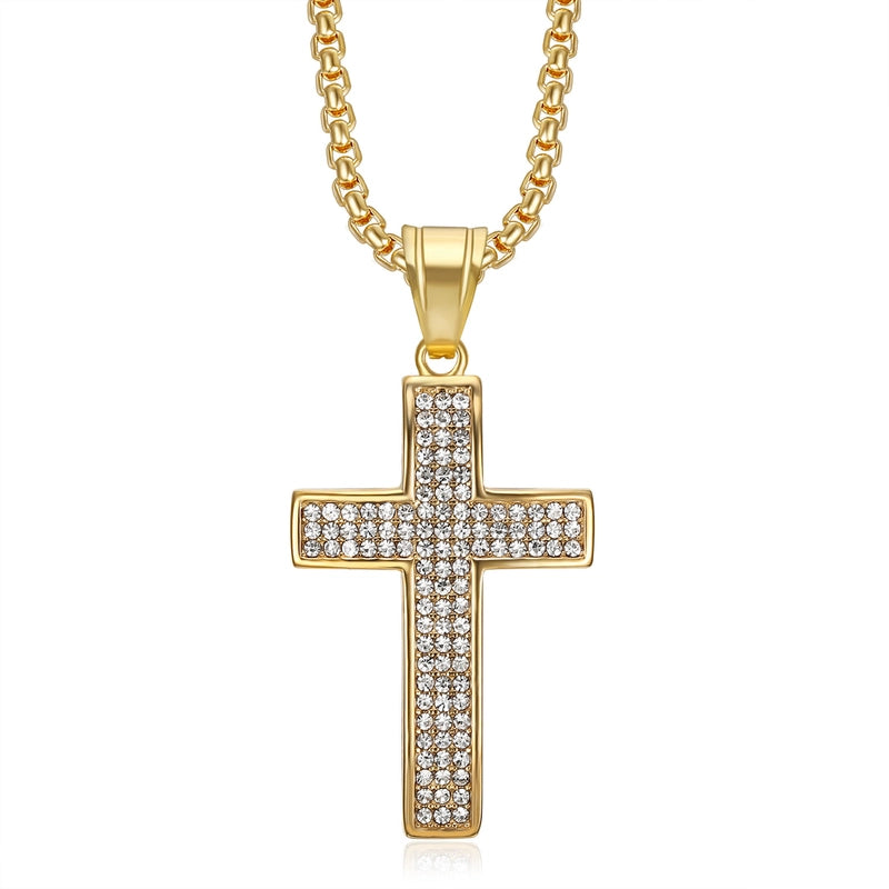 1 Piece 27*54mm Titanium Steel Zircon Cross Pendant Chain Jewelry Accessories