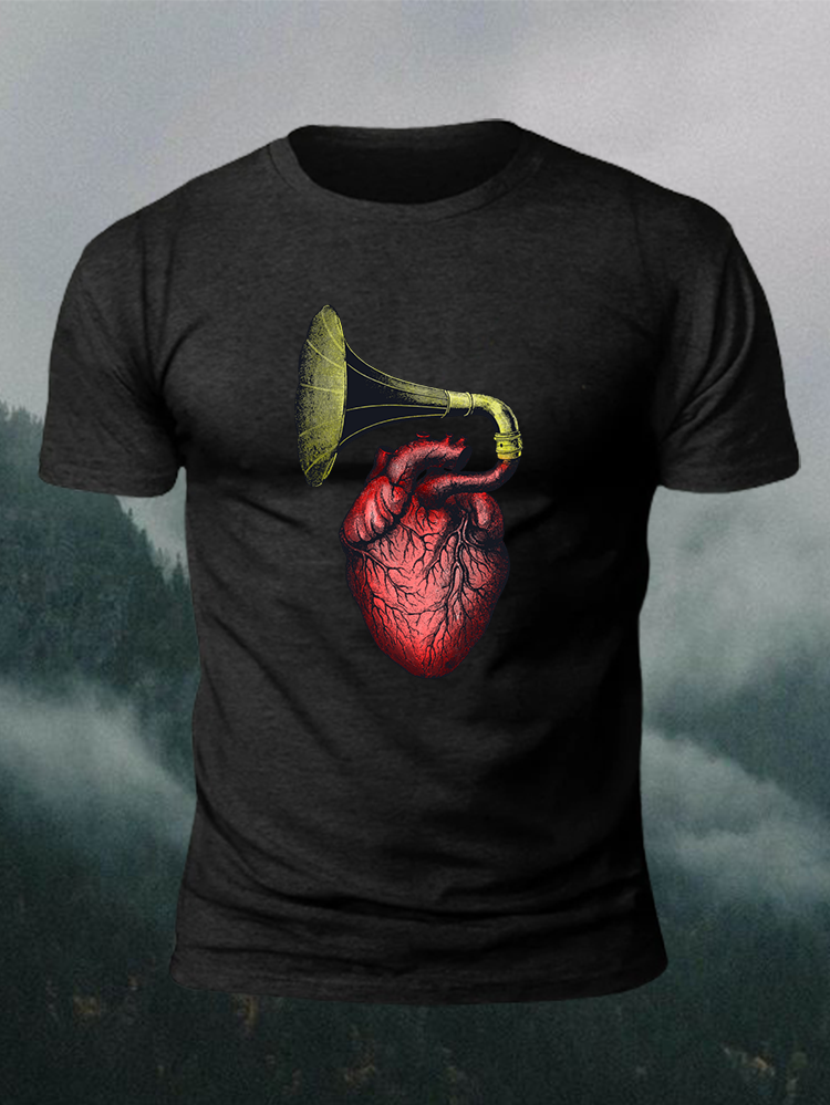 Men's Heart Horn Print Short Sleeve T-Shirt