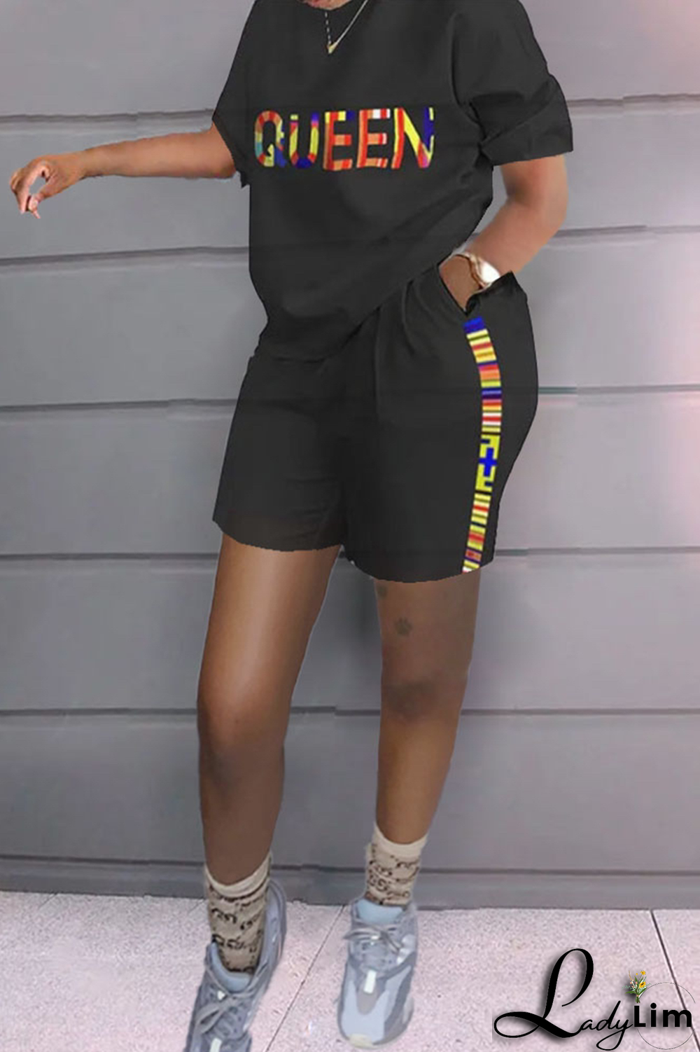 White Yellow Casual Print Patchwork O Neck Short Sleeve Two Pieces