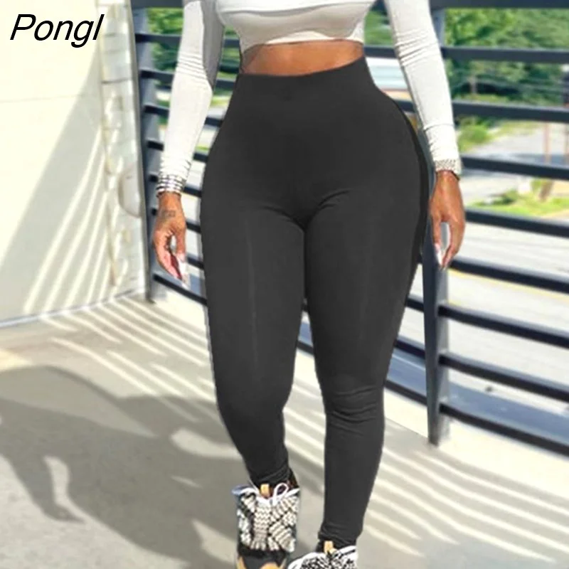 Pongl Basic Plus Size High Waist Plain Skinny Stretchy Leggings Fashion Casual Daily Women Pencil Pants
