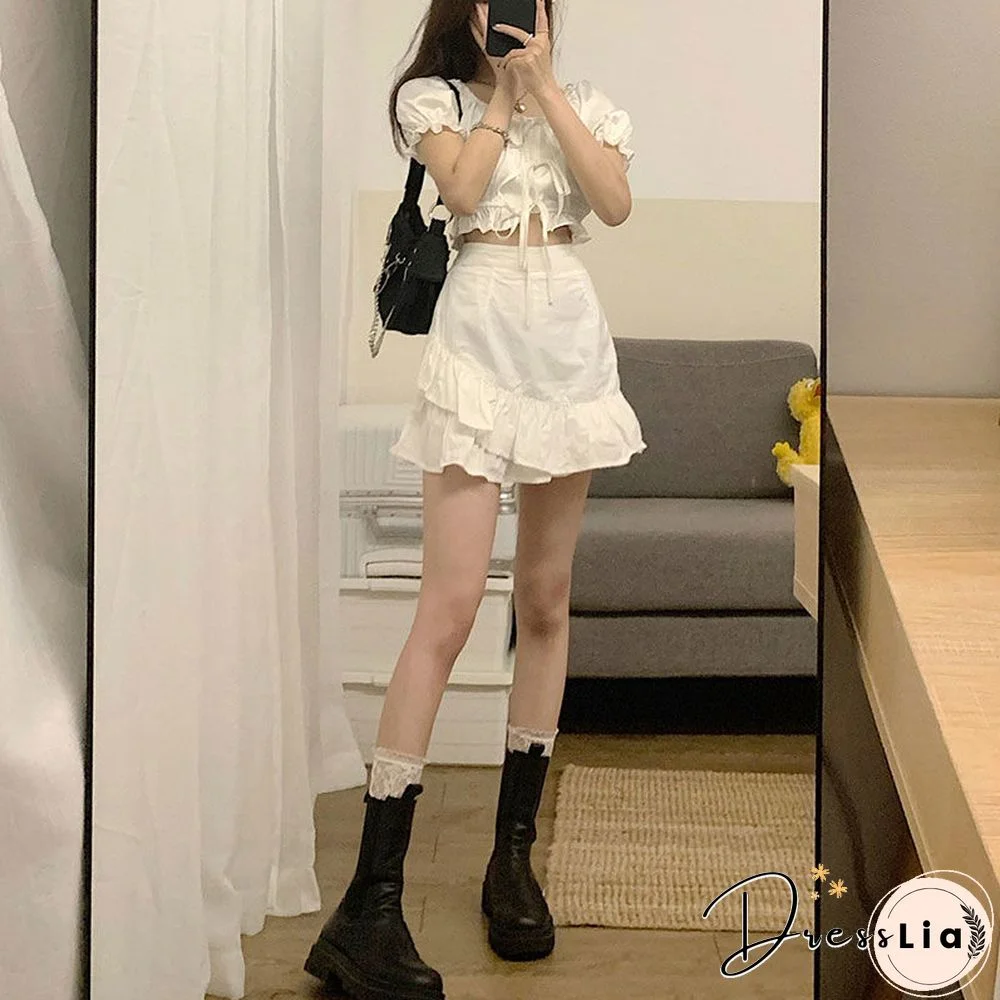 Summer Sets Women Chic Crop Top Basic Empire All-match Bottom College Daily Ulzzang Lovely Female Outfits Casual Party Holiday