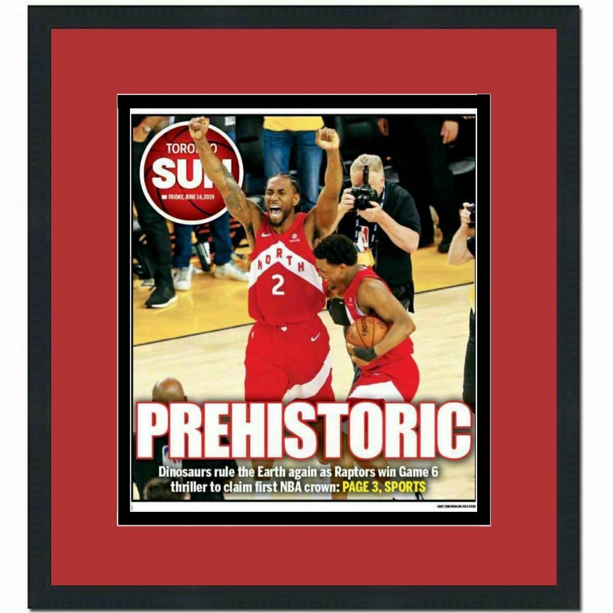 Framed Toronto Sun Raptors Prehistoric 2019 Champs Newspaper 18x20 Cover Photo Poster painting