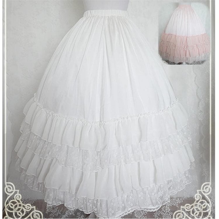 White/Black/Orange Pink Lolita Long Skirt Petticoat SP141087