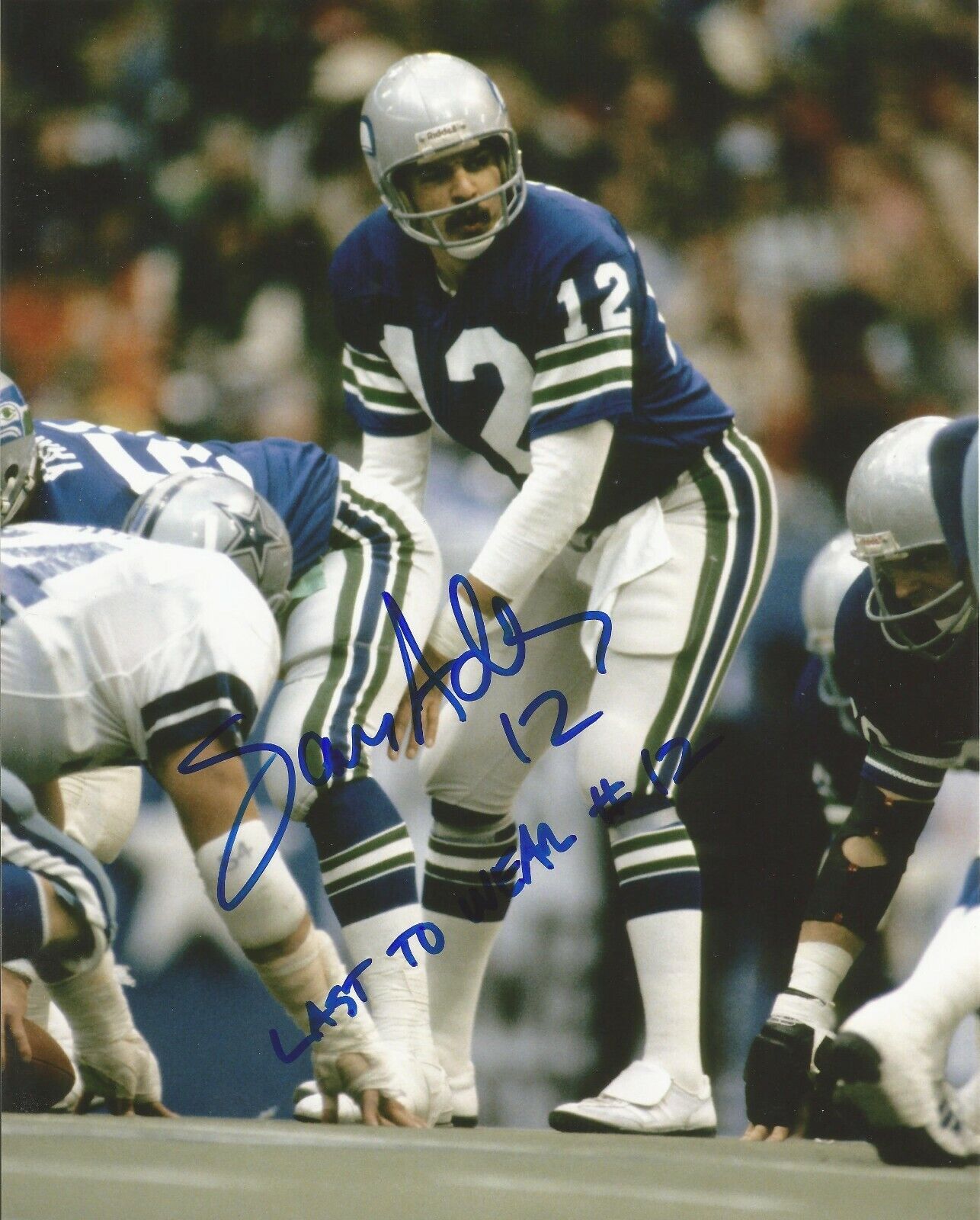 SAM ADKINS SIGNED SEATTLE SEAHAWKS 8x10 Photo Poster painting - with PROOF - LAST TO WEAR #12