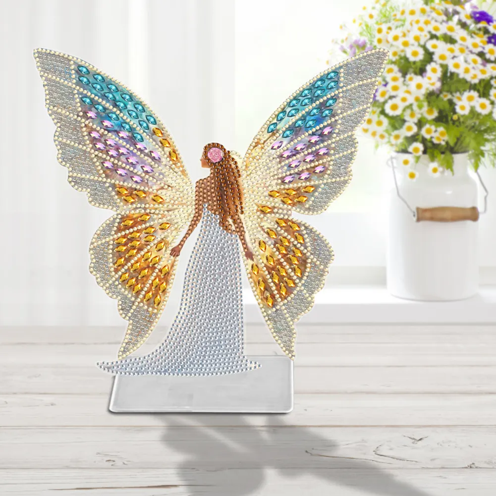 DIY Butterfly Girl Special Shape Acrylic Desktop Diamond Art Kits for Home Office Decor