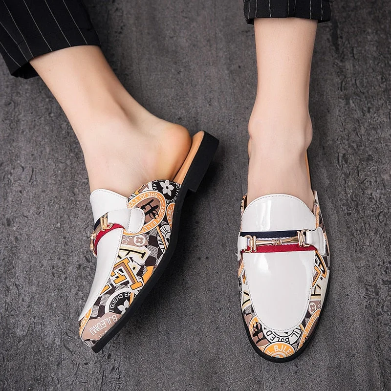 FIXSYS Outdoor Mixed Colors Men Half Loafers Patent Leather Half Shoes Fashion Lightweight Slippers Breathable Man Casual Mules