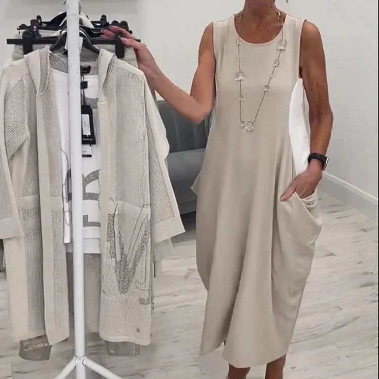 Simple Sleeveless Dress with Pockets 