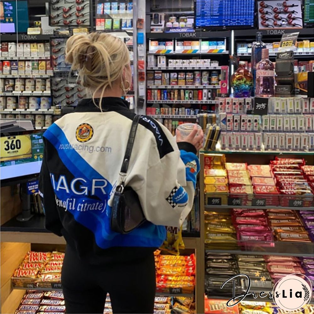 Blue Jacket Wife Bomber Jacket Women Casual Printed Jacket Colorblock Jacket Spring Sport Style Woman Jacket Chaqueta Mujer