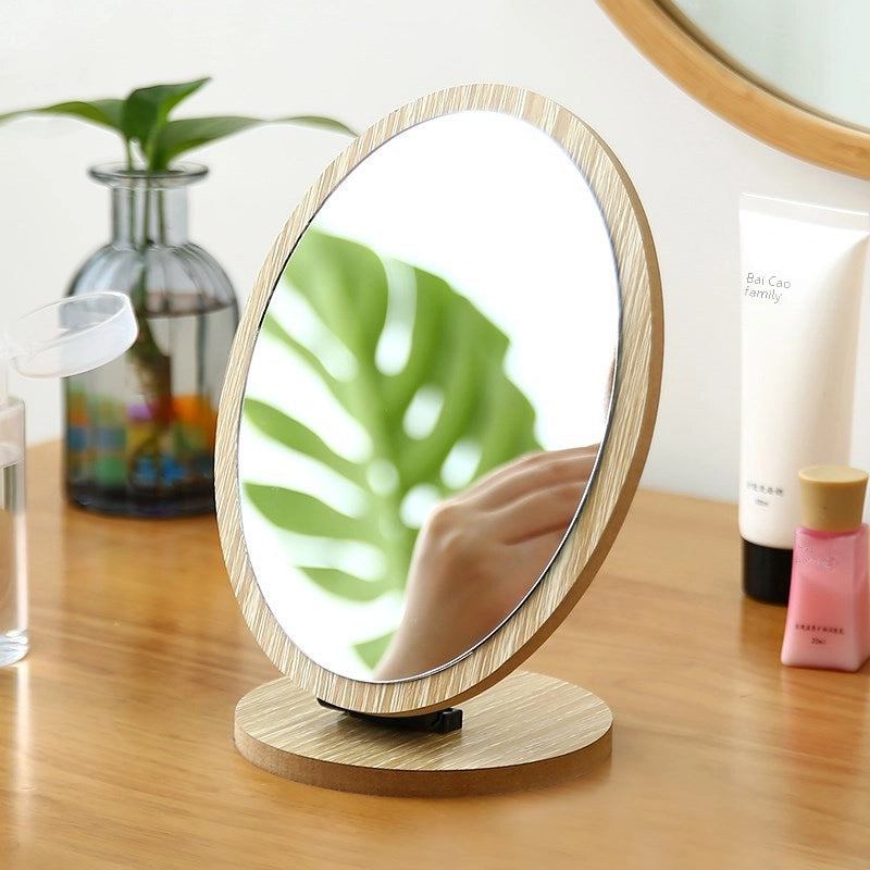 Desktop Makeup Mirror Folding Dormitory Mirror Cyber Celebrity Wooden Household Desktop Standing Small Mirror Women’s Beauty Mirror Dressing Mirror