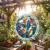 (18.5cm)DIY Acrylic Jigsaw Puzzle Window Hanging with Hanging Chain DIY Stained Glass Decoration Round Window Puzzle Decor for DIY Craft Project (Birds)