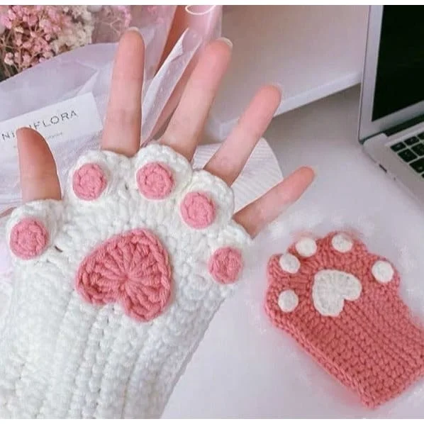 DIY Handmade Cat Paw Kniited Gloves SP18246