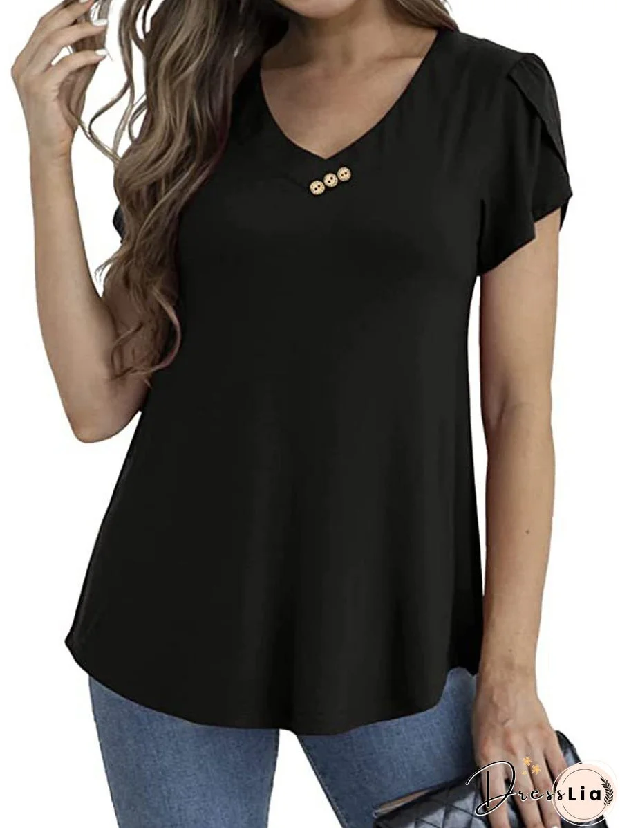 Short Sleeve V Neck Floral Tunic Blouse
