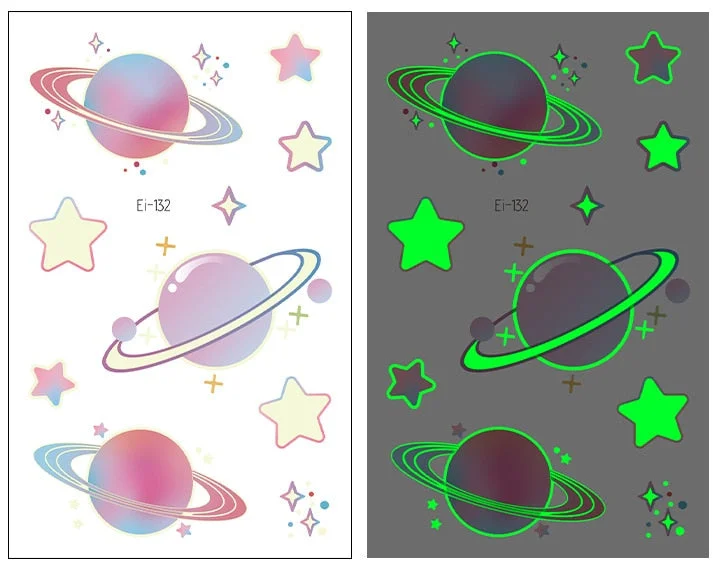 Night Luminous Tattoo Butterfly Starry Star Universe for Kids Fake Tattoo Glowing In Dark Waterproof Temporary Tattoo Stickers
