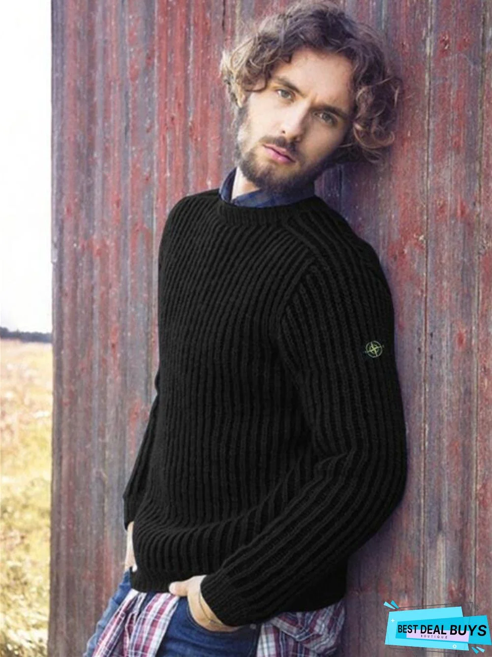 Men's Solid Color Fashion Round Neck Knitted Pullover