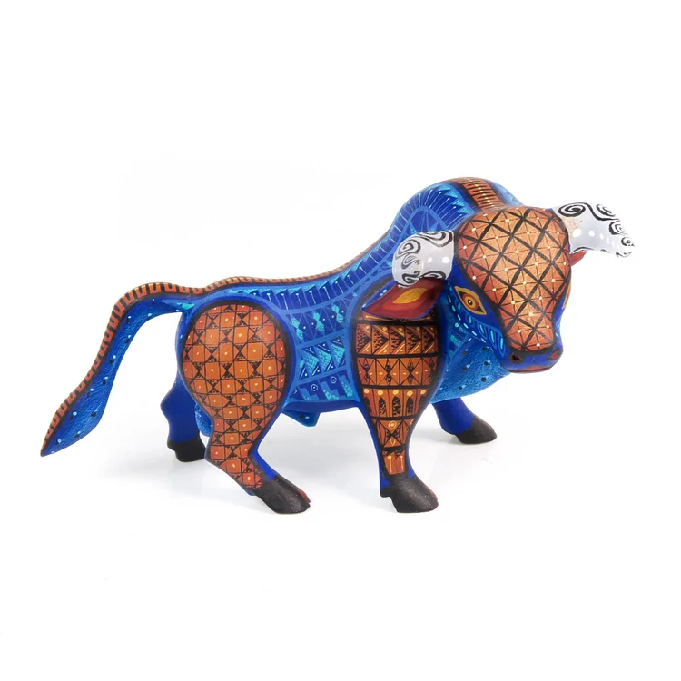 Beautiful Blue Bull - Oaxacan Alebrije Wood Carving