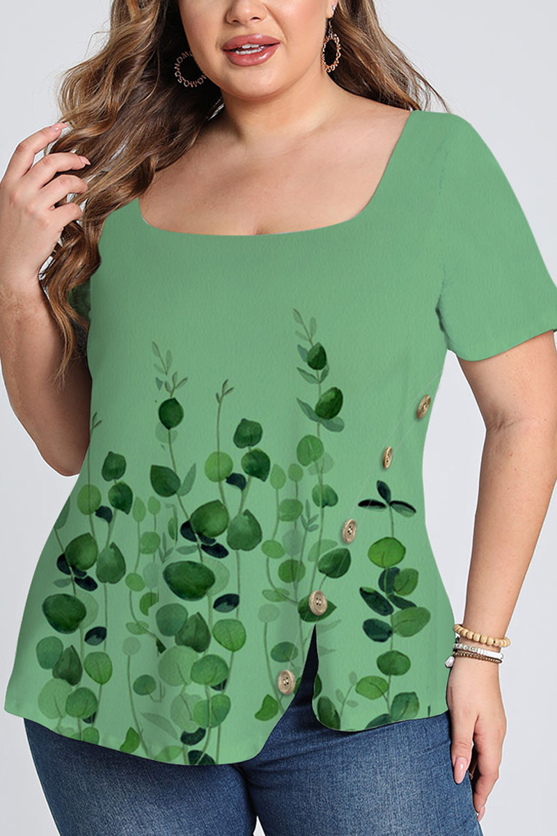 Plus Size Cold Shoulder Cape Sleeve Round Neck Keyhole Green Casual Blouses 2024 - Flycurvy 