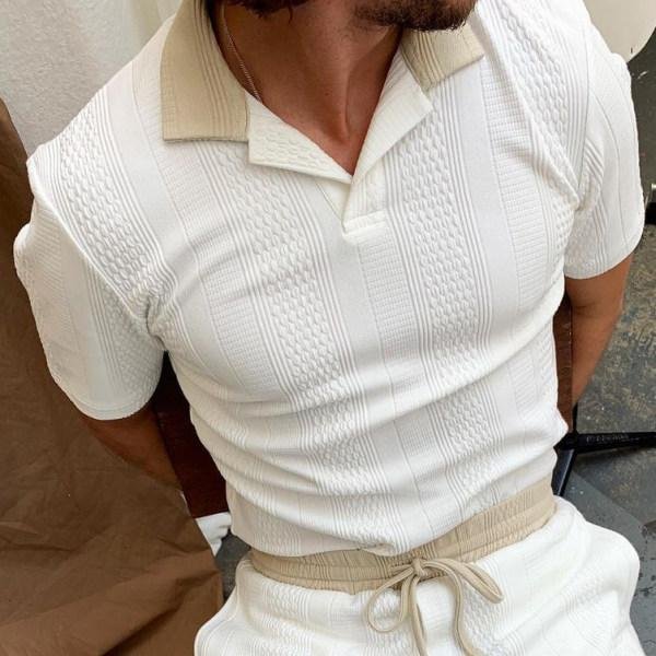 Casual Fashion Fabric Texture Color Block Short Sleeves Polo Shirt