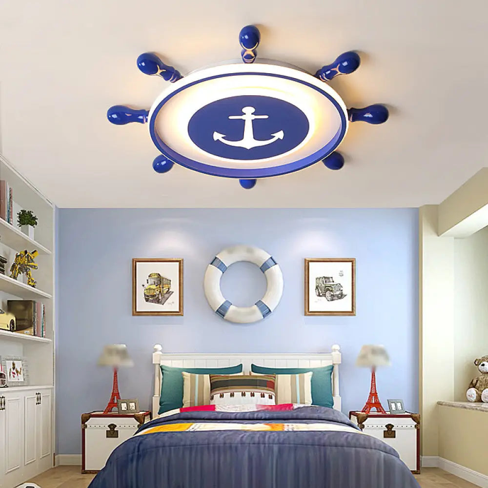 Blue Led Rudder Flush Mount Ceiling Light For Kids&rsquo; Room With Minimalist Metal Design / 16&rsquo; Warm
