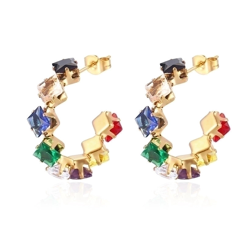 1 Pair Minimalist Commute Color Block Inlay 201 Stainless Steel Zircon 18K Gold Plated Earrings
